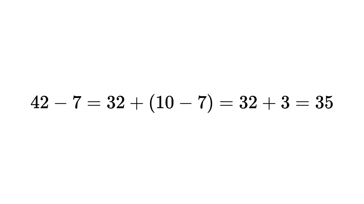 例5的破十过程：42减7等于32加括号10减7，得35