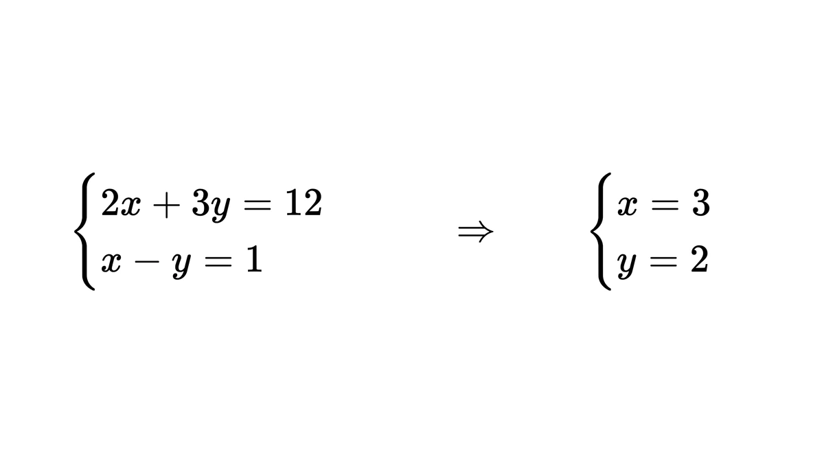 例1方程组2x加3y等于12、x减y等于1,解为x等于3、y等于2