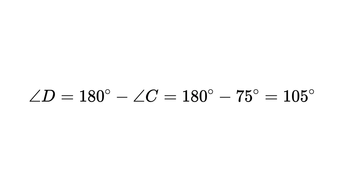 角D等于180度减角C,等于105度
