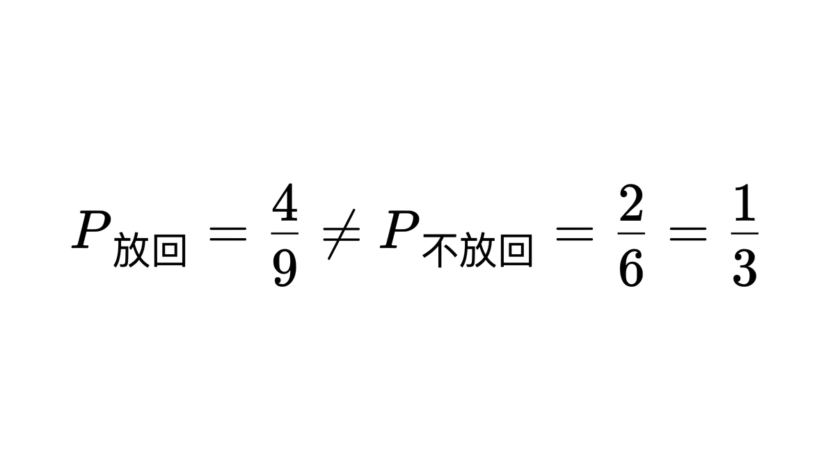 放回概率九分之四与不放回概率三分之一不相等