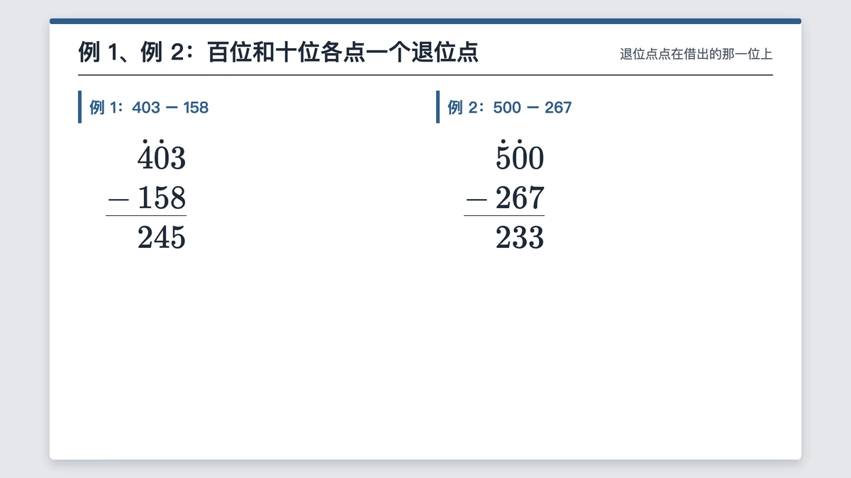403减158、500减267两道连续退位竖式