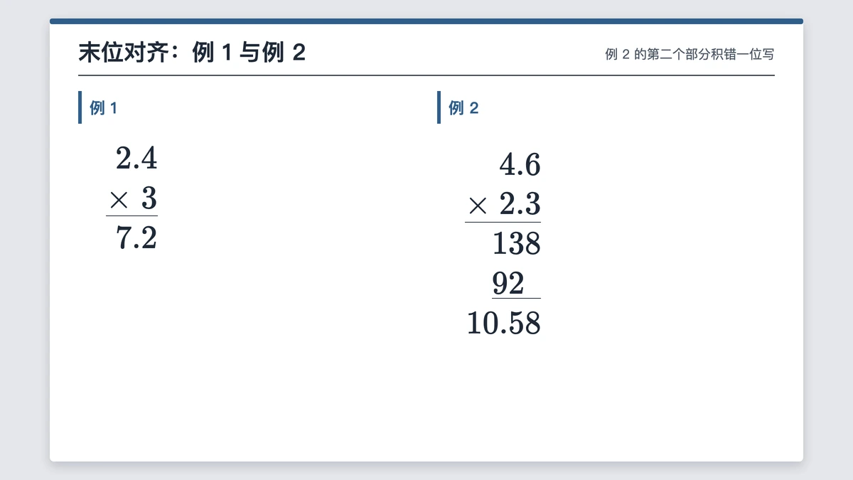 2.4乘3与4.6乘2.3两道小数乘法竖式