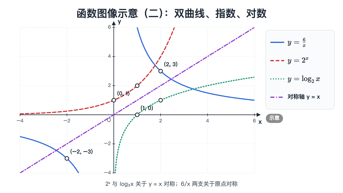 反比例函数、指数函数与对数函数的图像示意