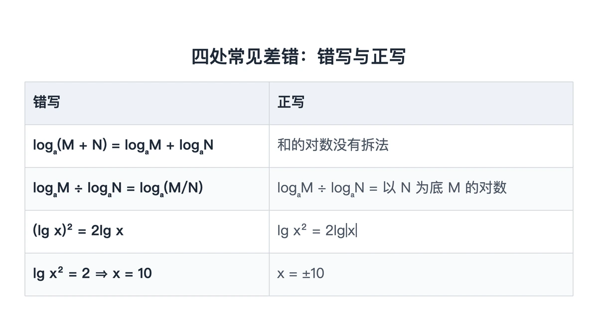 四种常见对数错误变形与正确写法对照