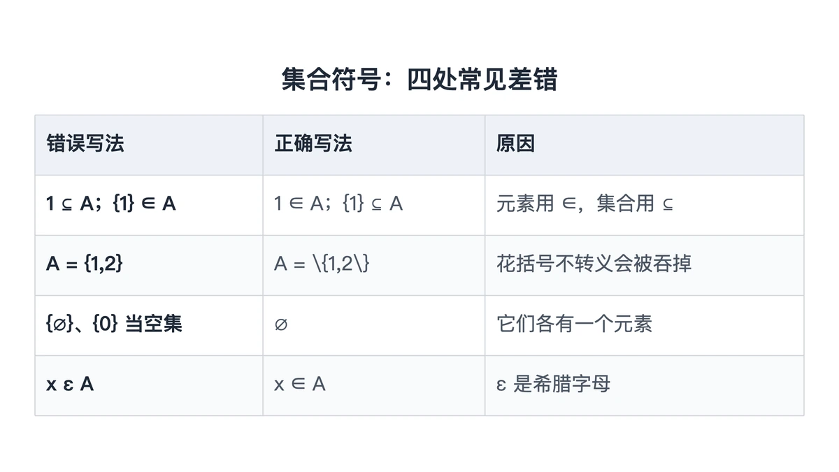 集合符号四处常见差错的错对对照